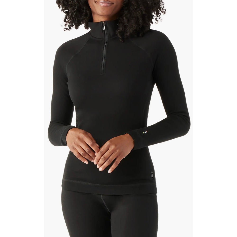 Smartwool Womens Classic Thermal Merino Wool 1/4 Zip Base Layer Top Black XS NEW